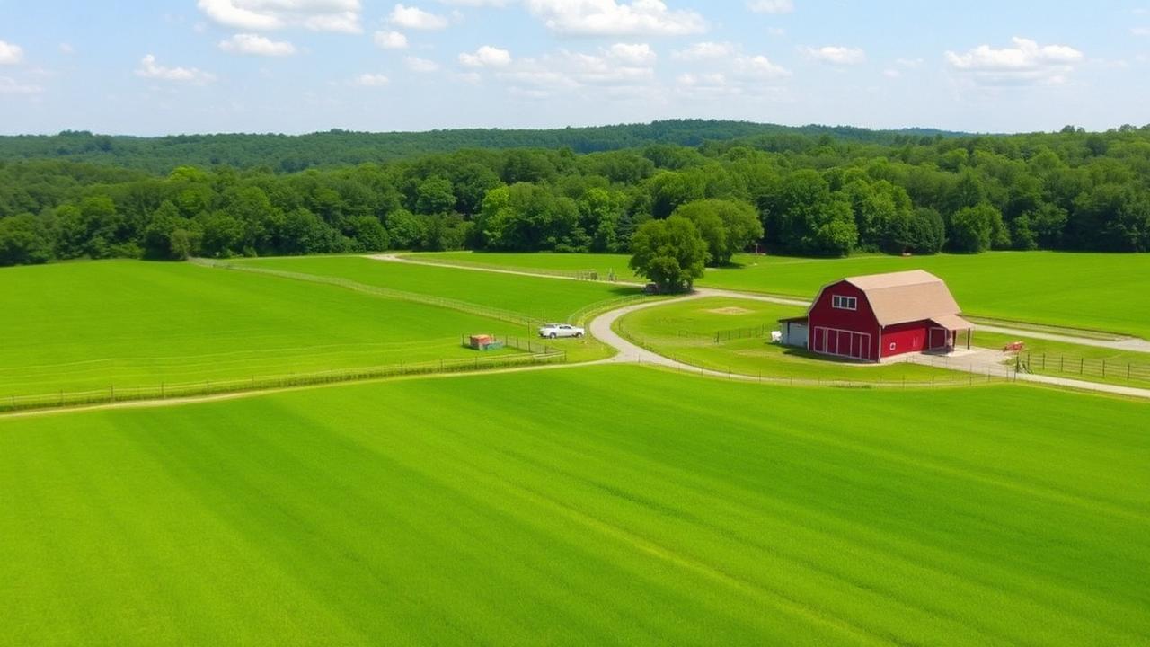 New Jersey farmland with red barn and green fields