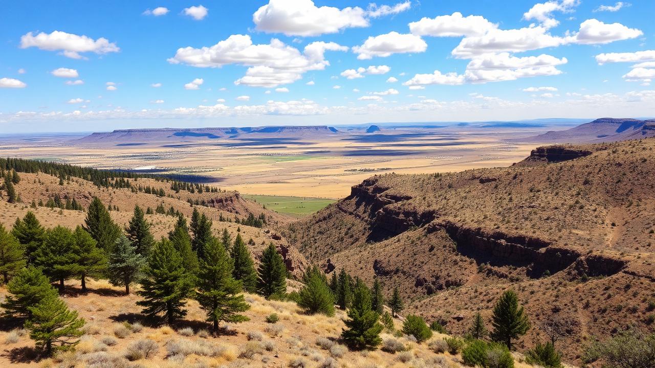 Eastern Oregon high desert landscape with rimrock canyon and juniper trees
