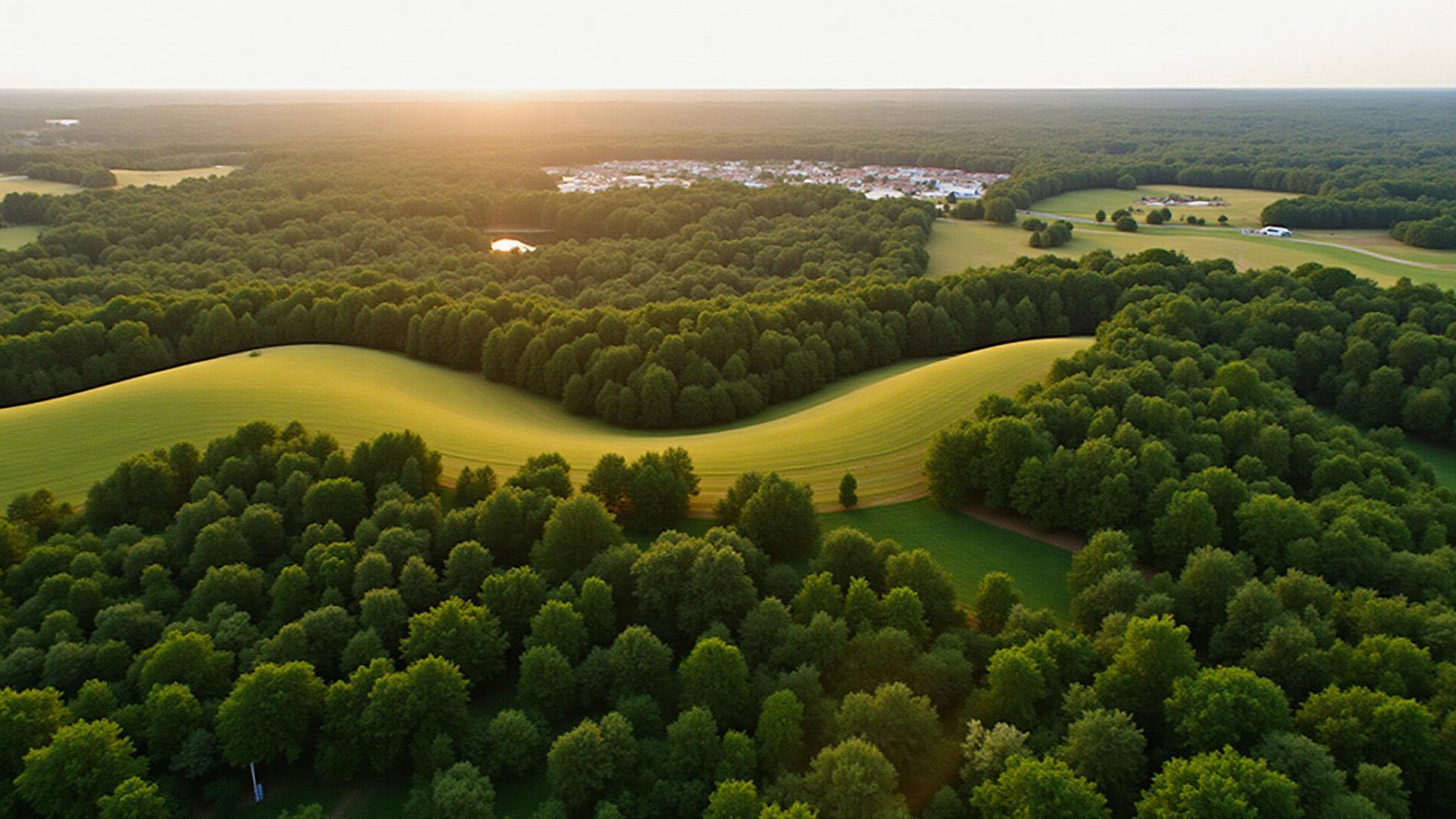 Aerial view of Paulding County Georgia rolling hills and forests