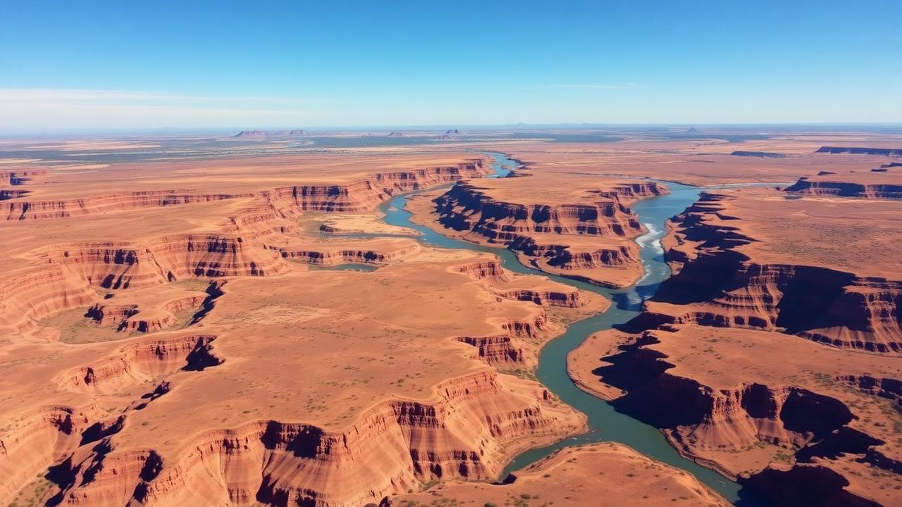 Aerial view showing water resources and canyon topography of Rawhide Canyon Ranch