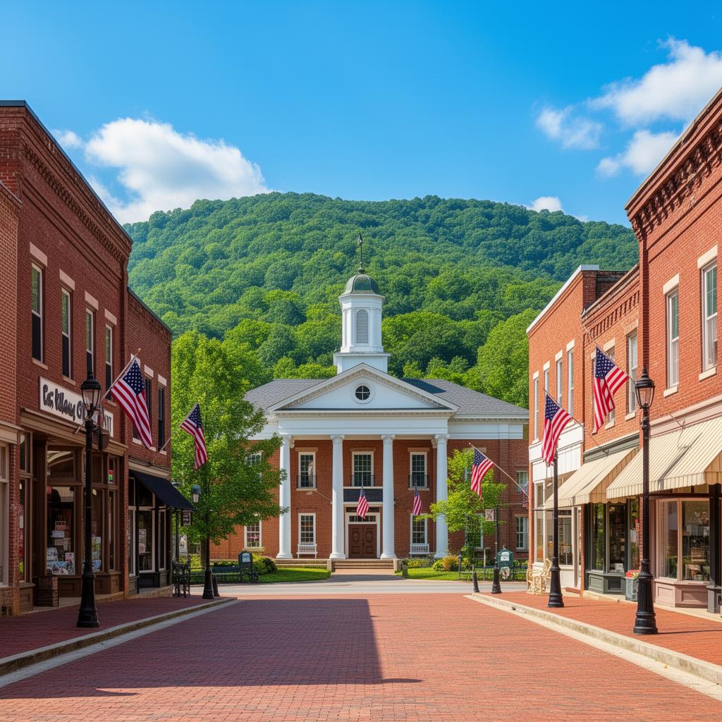 Historic downtown Kingston, Tennessee with courthouse
