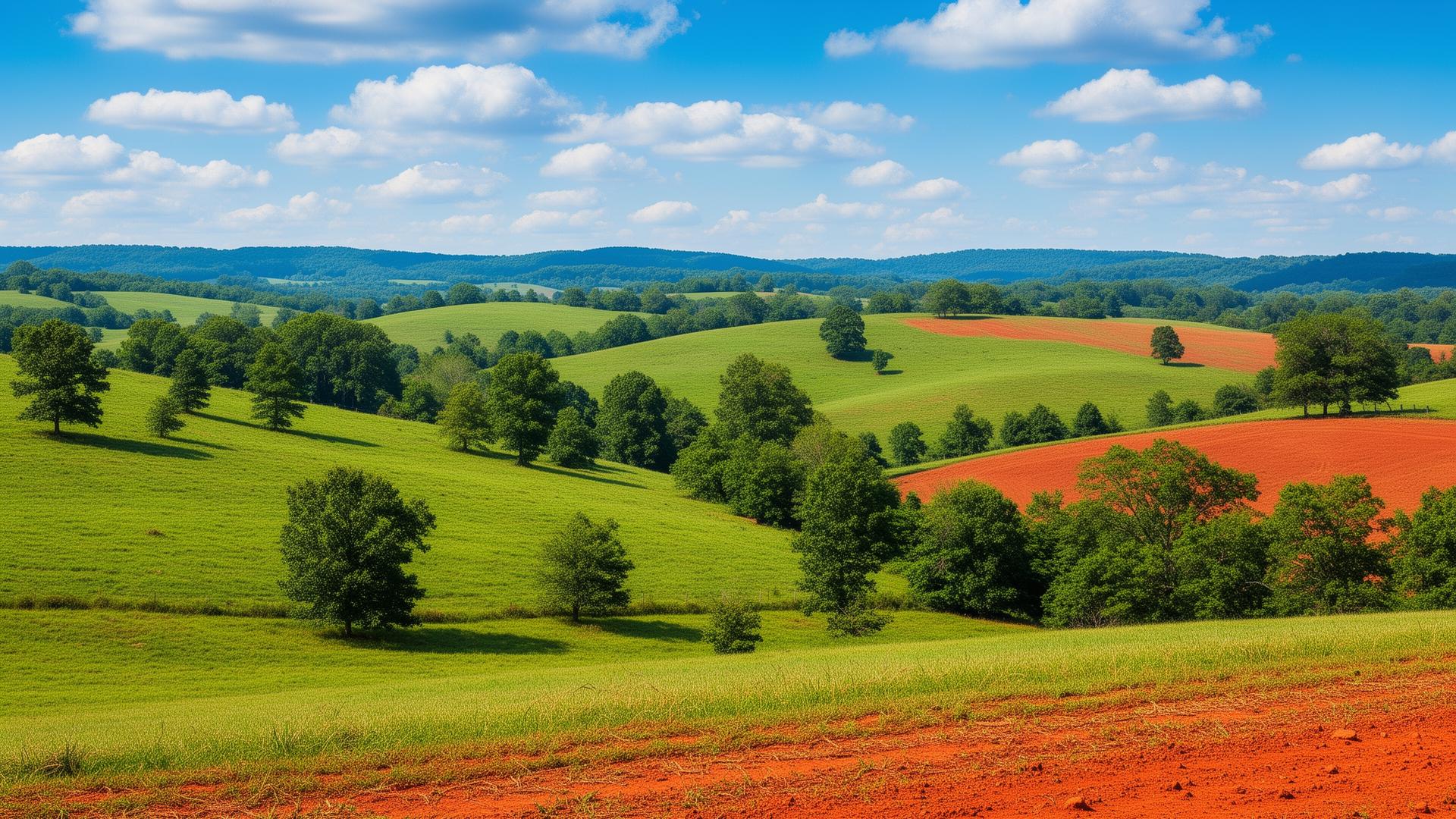 Rolling Piedmont hills in Rowan County, North Carolina