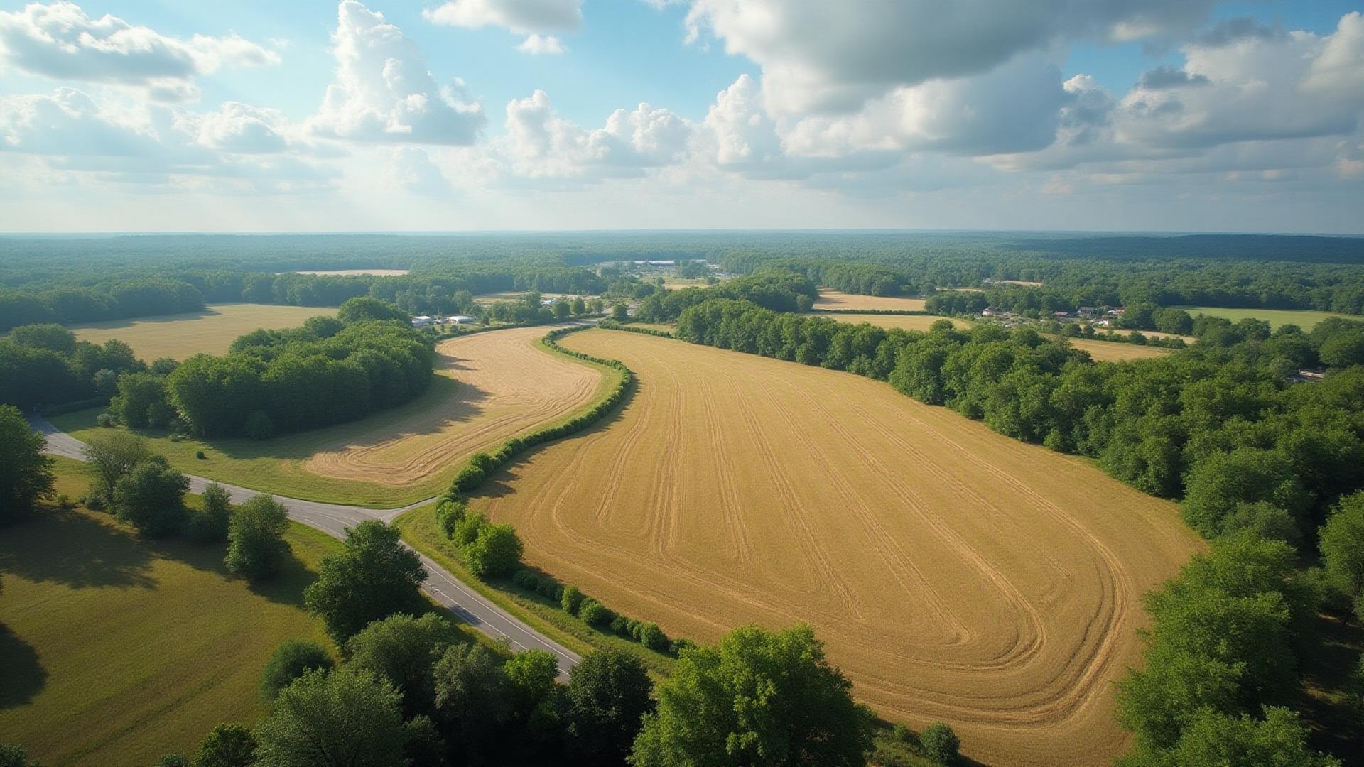 Aerial view of ideal buildable rural property with good road access and utilities