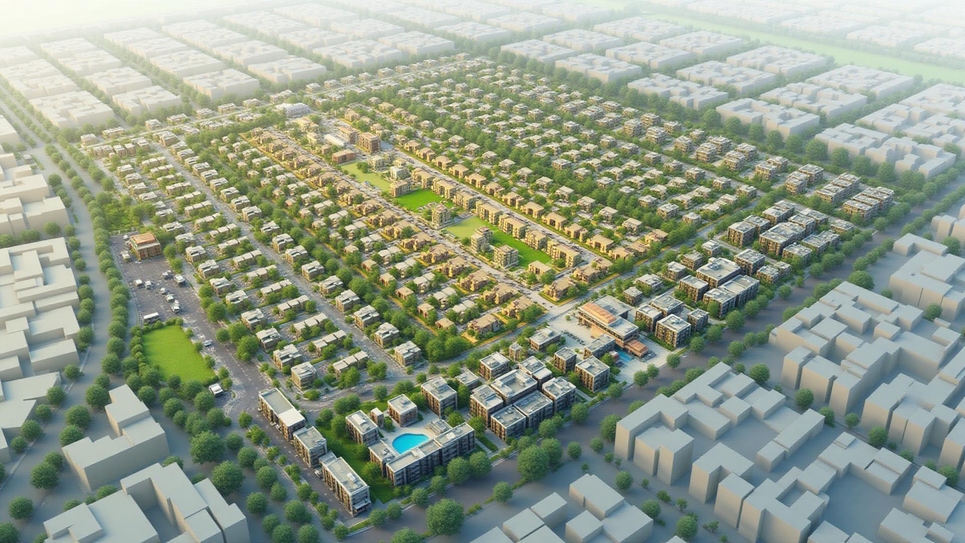 Aerial view of urban planning and residential zoning districts