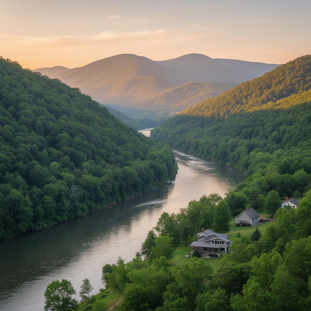 Shenandoah River winding through Virginia valley with mountain views