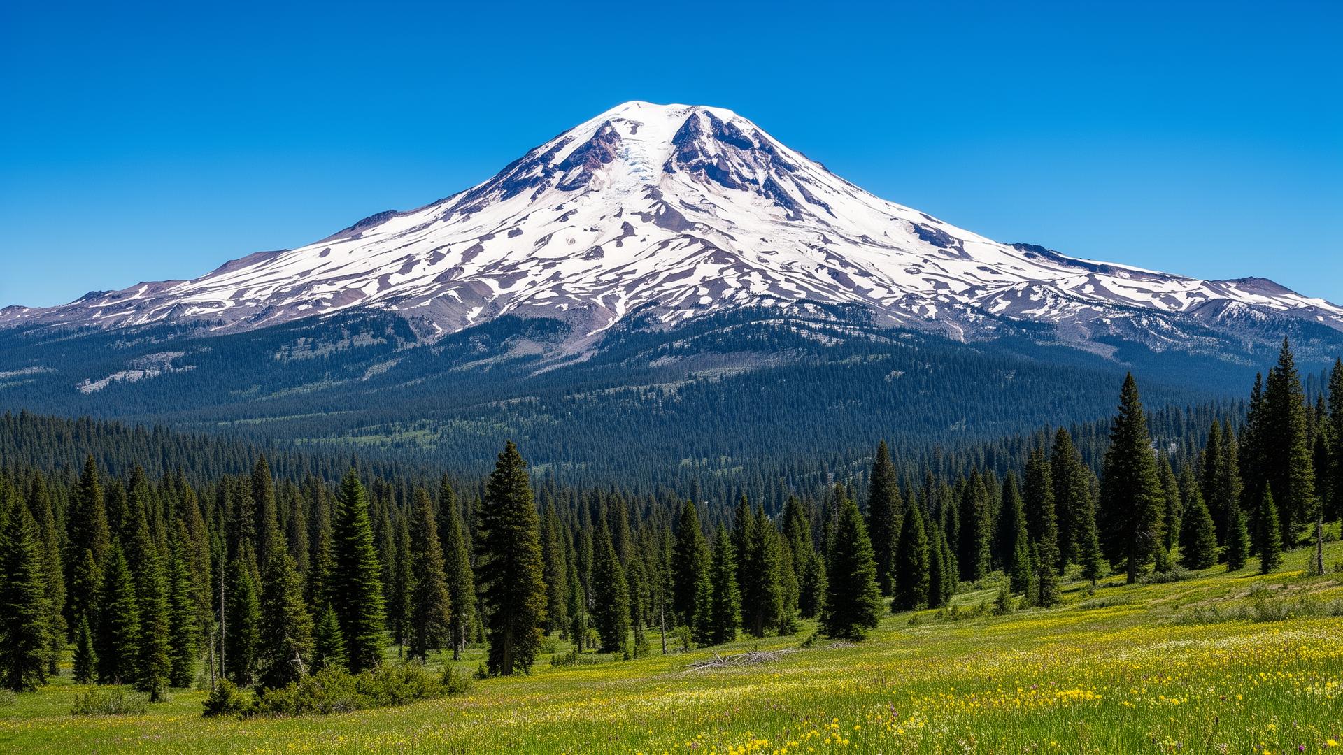 Mount Shasta and alpine meadows in Siskiyou County, California