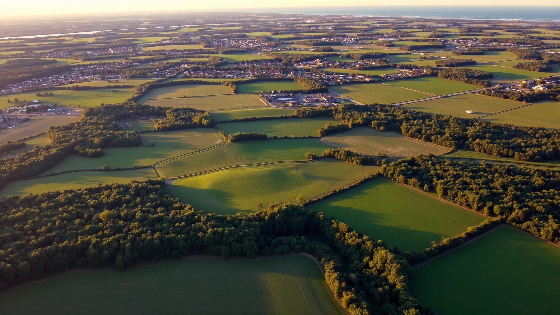 Aerial view of New Jersey farmland and forest near the Atlantic coast