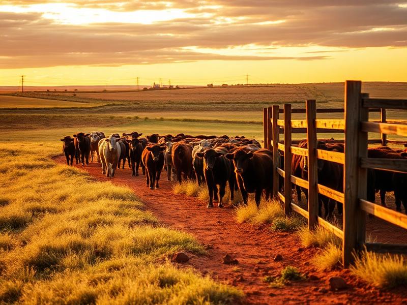 Cattle ranch at sunset in Stephens County Oklahoma
