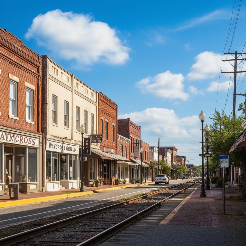 Historic downtown Waycross Georgia with railroad heritage