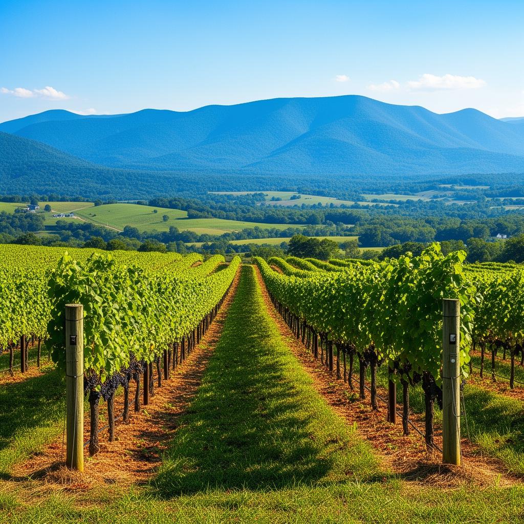 Virginia vineyard with Blue Ridge Mountains in background