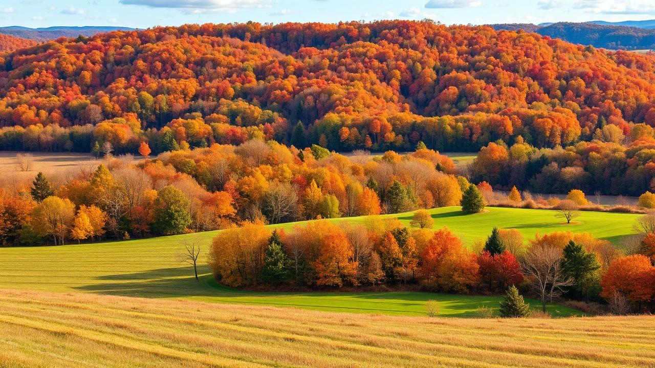 Scenic Ozark countryside with autumn colors in Washington County