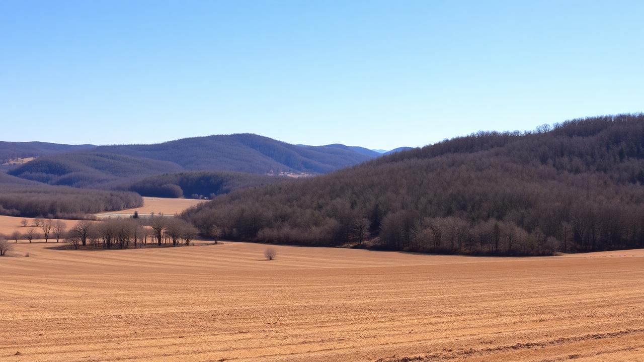 Open farmland and wooded hillsides in Northwest Arkansas