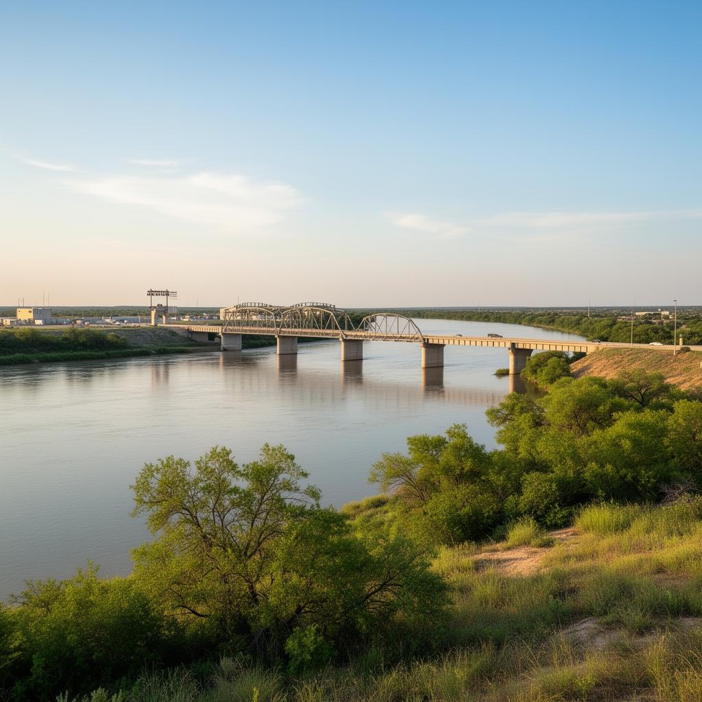 Rio Grande river and international bridge near Laredo